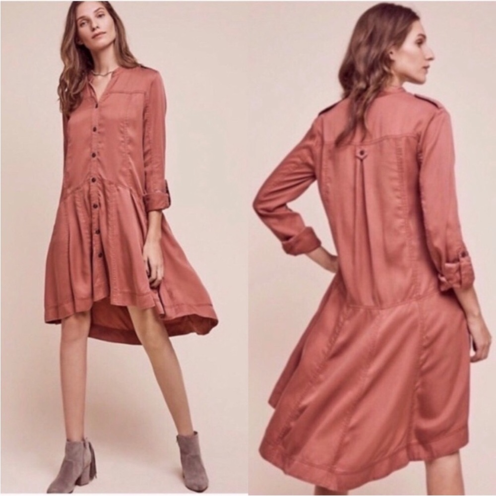 EUC HOLDING HORSES High Low Dress in Rusty mauve color sz 4 button down fall